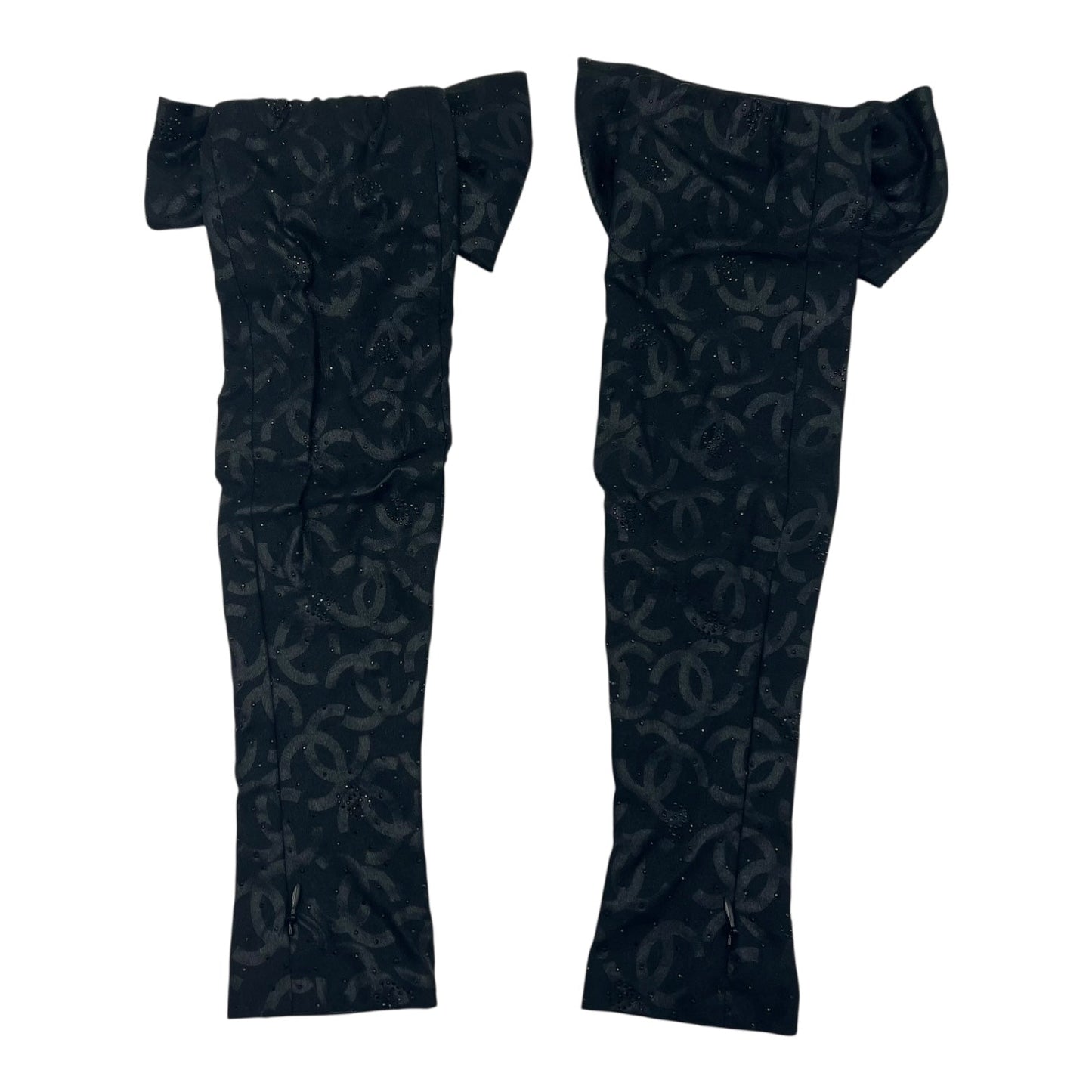 CC Embellished Ribbon Arm Sleeves Black Ready-To-Wear in Satin, black hardware