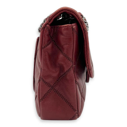 Classic Diamond Stitch Quilted Red Shoulder Bag in Calfskin, Ruthenium hardware