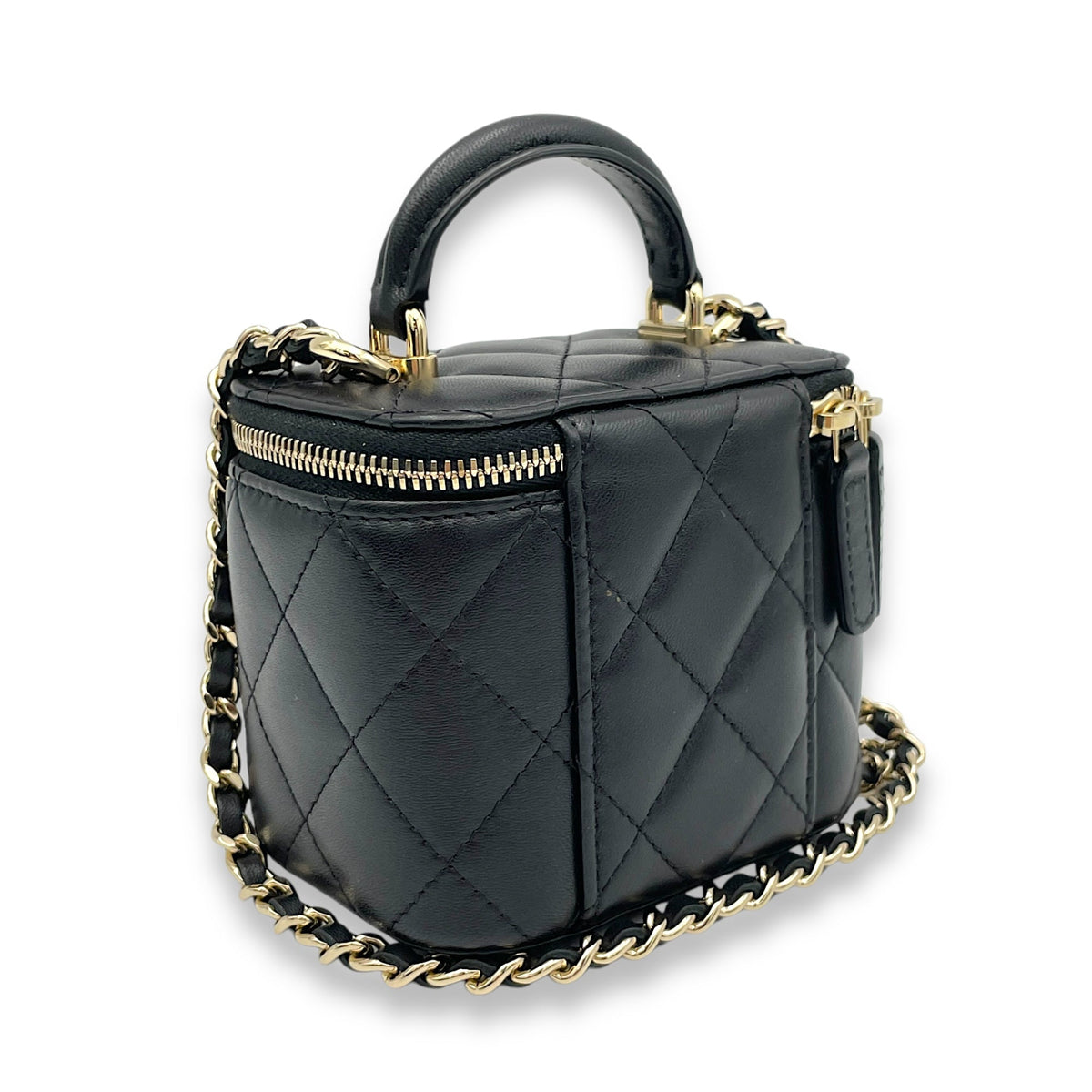 Vanity Top Handle Bag Black in Lambskin, Gold hardware
