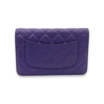 Classic Wallet On Chain Purple in Lambskin, Silver hardware