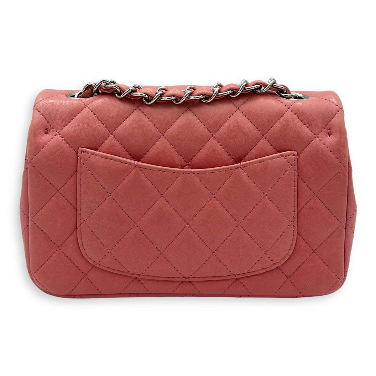 Classic Shoulder Bag Mini Rectangle Pink in Lambskin, Gold hardware