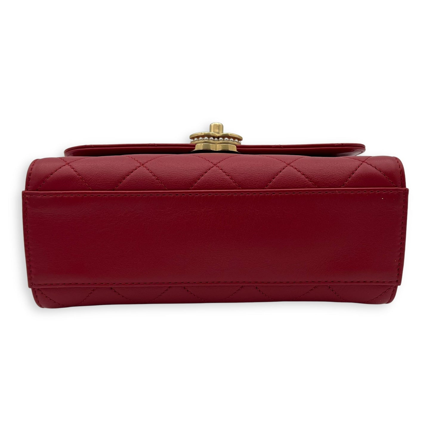 CC Pearl Top Handle Bag Red in Lambskin, Gold hardware