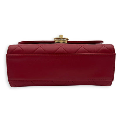 CC Pearl Top Handle Bag Red in Lambskin, Gold hardware