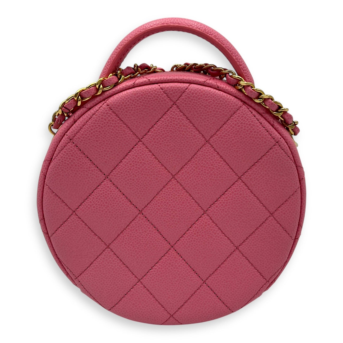 Round Crossbody Bag Pink in Caviar Leather, Gold hardware