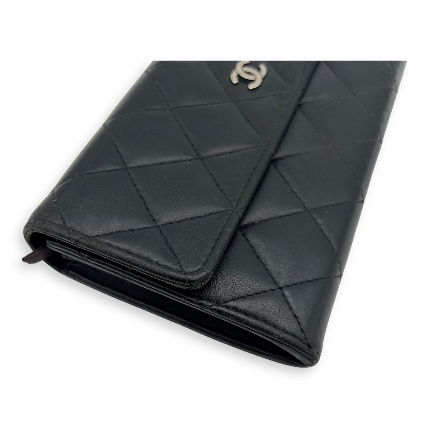Classic Wallet Long Black in Lambskin, Silver hardware