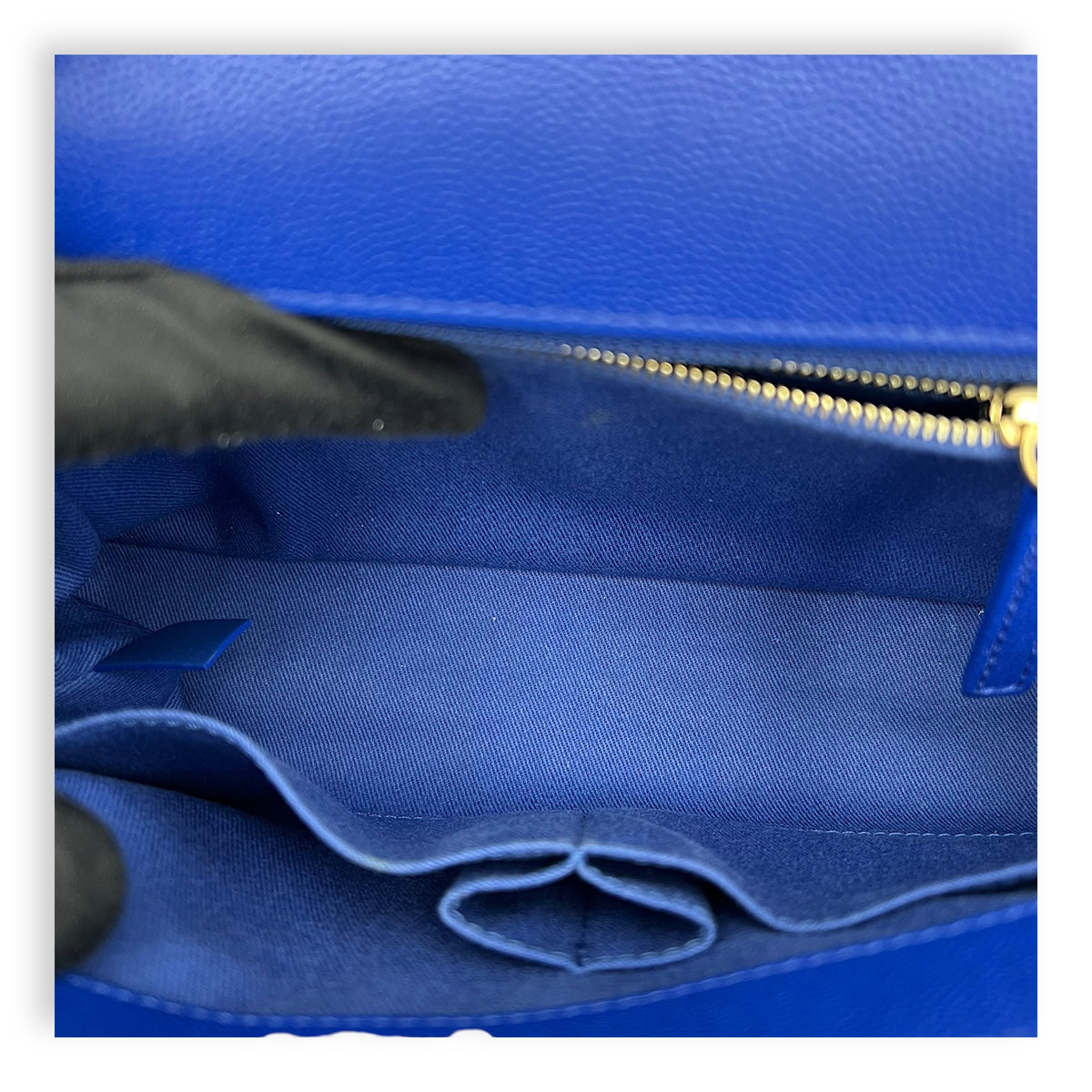 Coco Medium Blue Top Handle Bag in Caviar Leather, Gold hardware