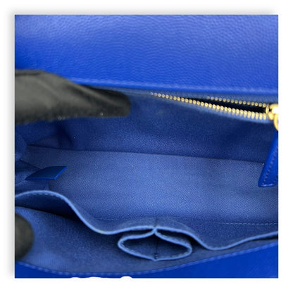 Coco Medium Blue Top Handle Bag in Caviar Leather, Gold hardware