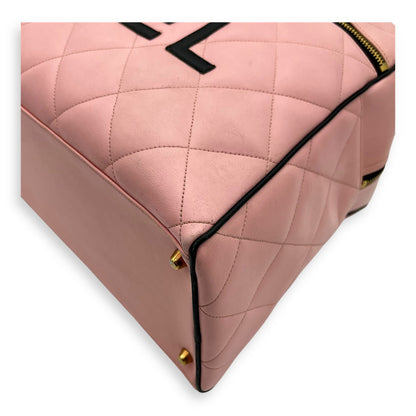 Boston Pink Top Handle Bag in Calfskin, Gold hardware