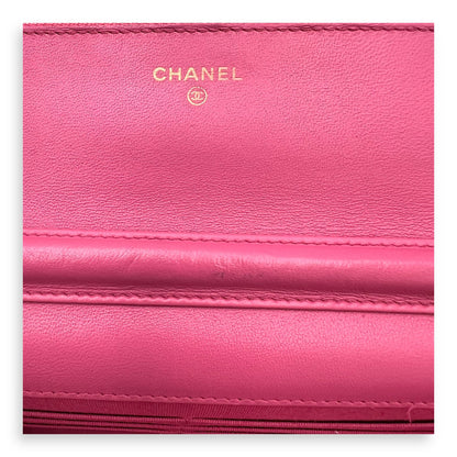 Classic Wallet On Chain Pink in Lambskin, Gold hardware