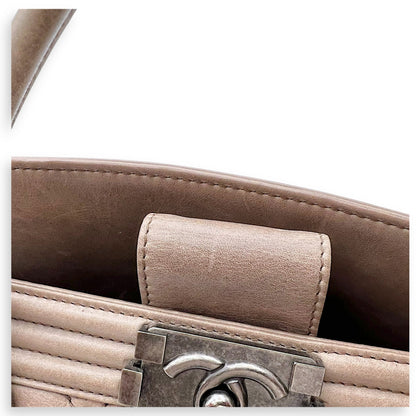 Boy Top Handle Bag Beige in Calfskin, Gunmetal hardware