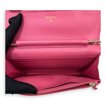 Classic Wallet On Chain Pink in Lambskin, Gold hardware