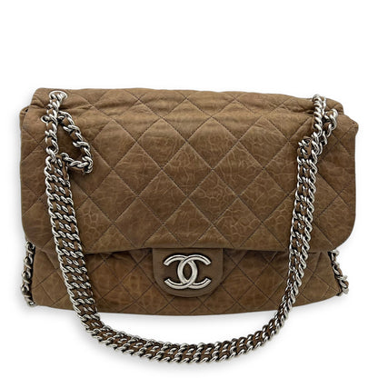 CC Shoulder Bag Brown in Calfskin, Silver hardware