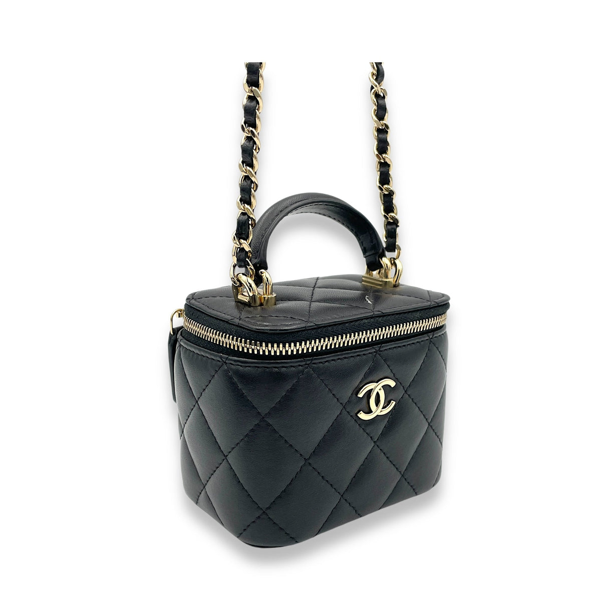Vanity Top Handle Bag Black in Lambskin, Gold hardware