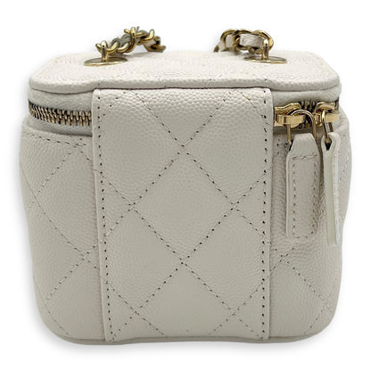 CC Vanity Bag White in Caviar Leather, Gold hardware