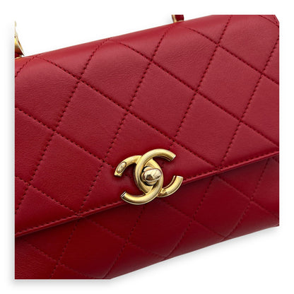 CC Pearl Top Handle Bag Red in Lambskin, Gold hardware