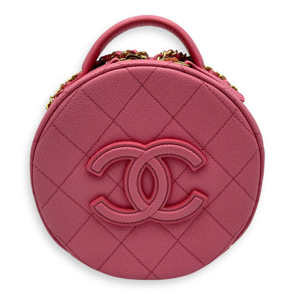 Round Crossbody Bag Pink in Caviar Leather, Gold hardware