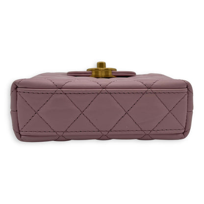 Kelly Top Handle Bag Nano Pink in Calfskin, Gold hardware