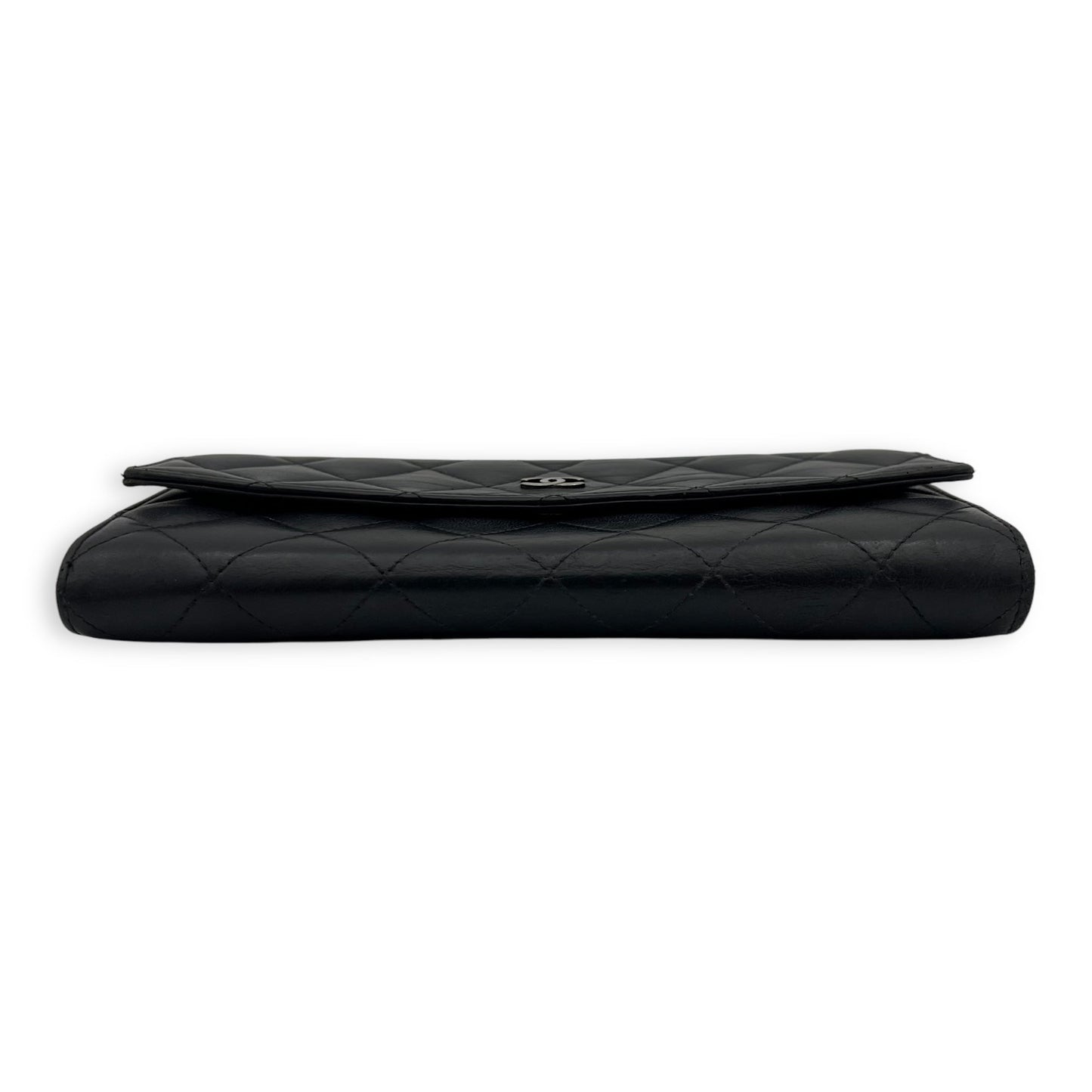 Classic Wallet Long Black in Lambskin, Silver hardware