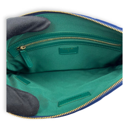 O Case Clutch Blue in Jersey, Gold hardware