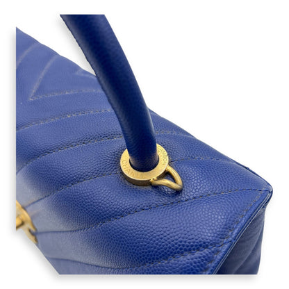 Coco Medium Blue Top Handle Bag in Caviar Leather, Gold hardware