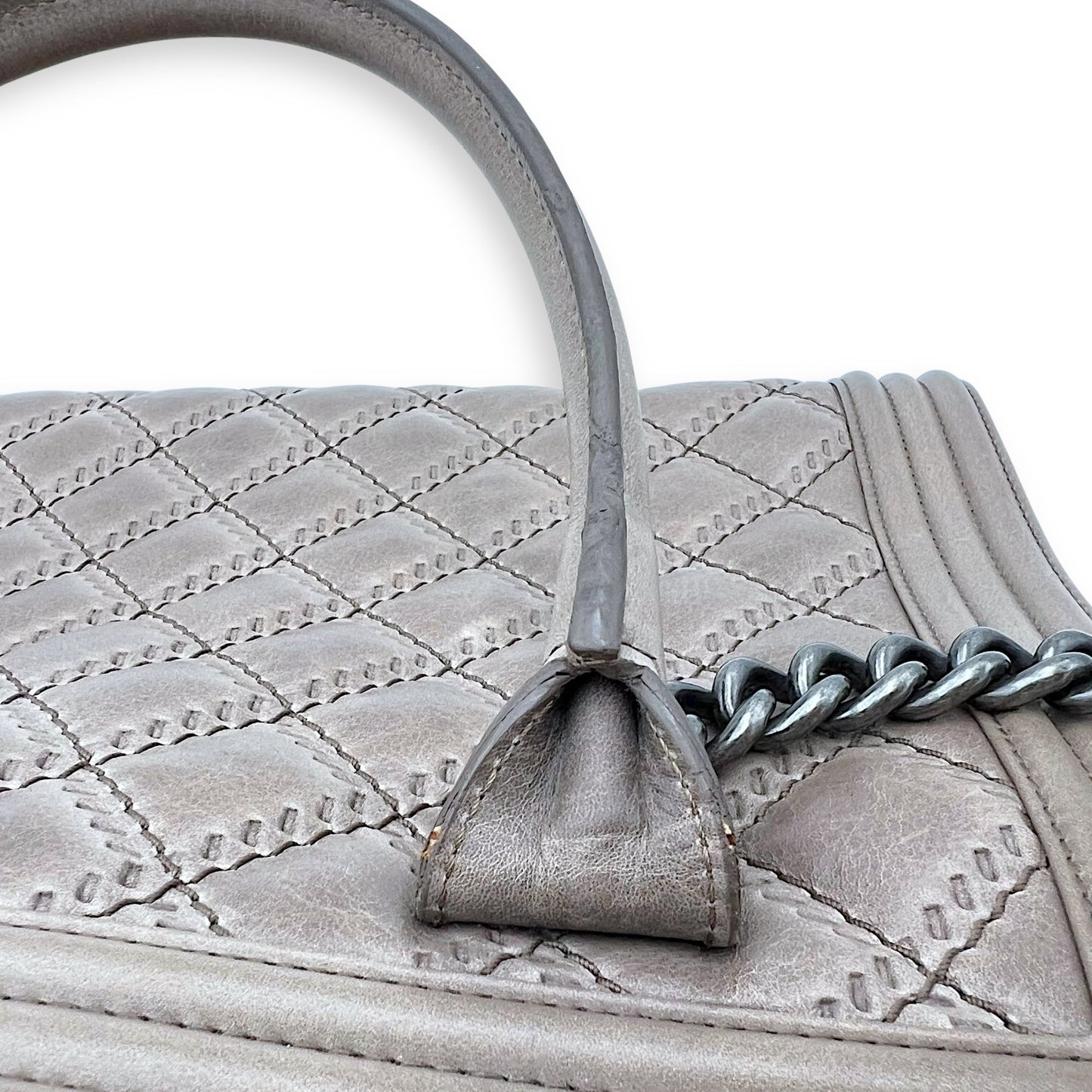 Boy Top Handle Bag Beige in Calfskin, Gunmetal hardware