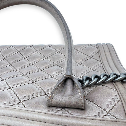 Boy Top Handle Bag Beige in Calfskin, Gunmetal hardware