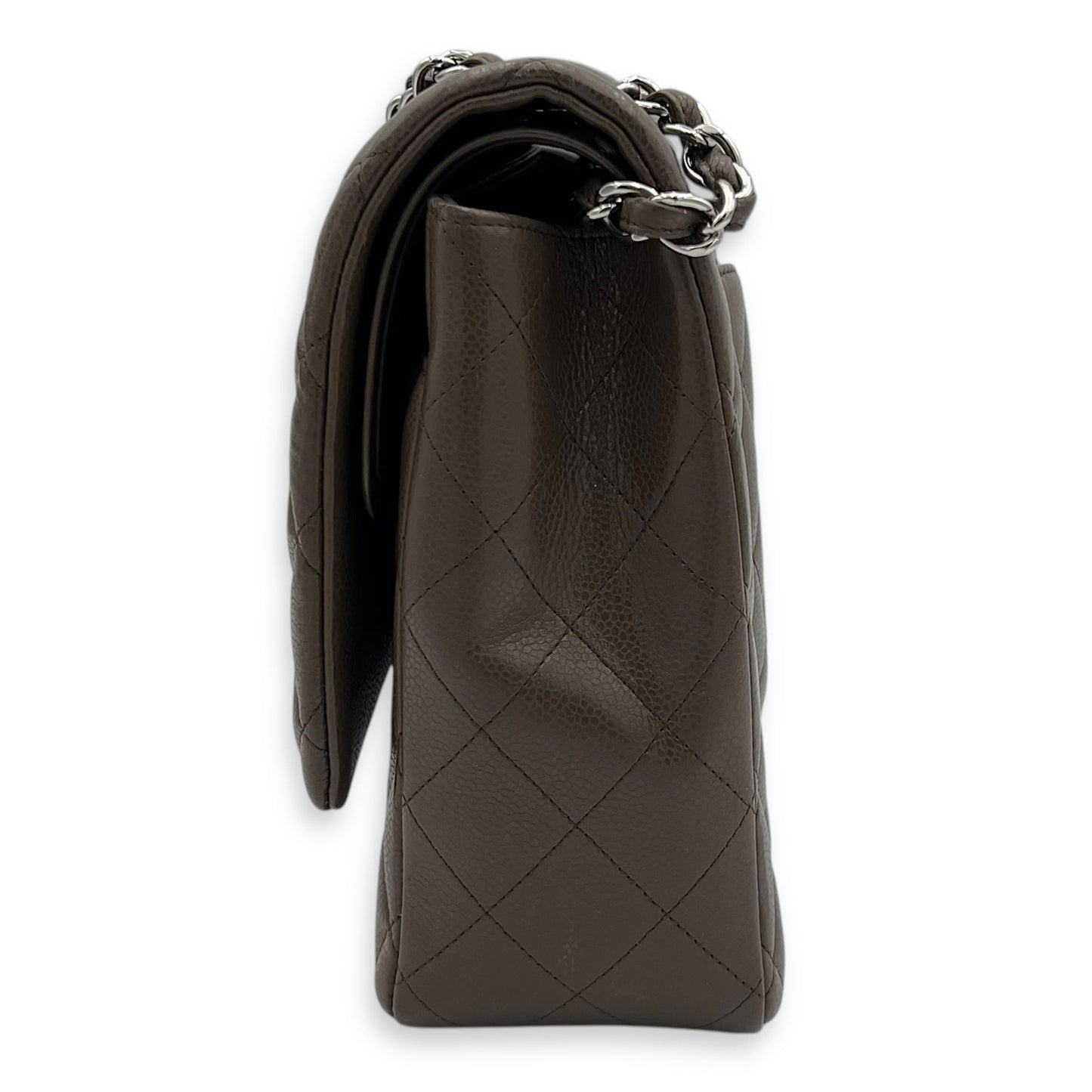 Classic Shoulder Bag Maxi Green in Caviar Leather, Silver hardware