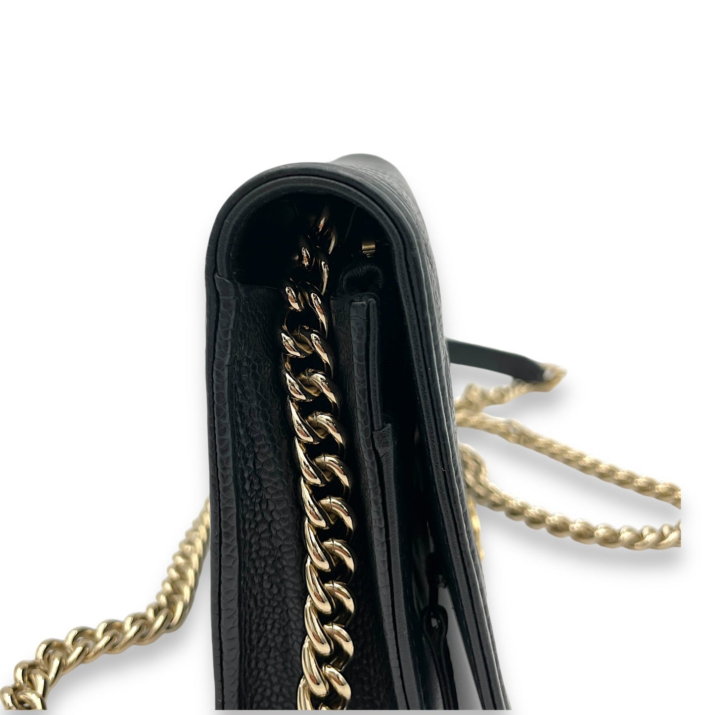 Boy Black Wallet On Chain in Caviar Leather, Gold hardware