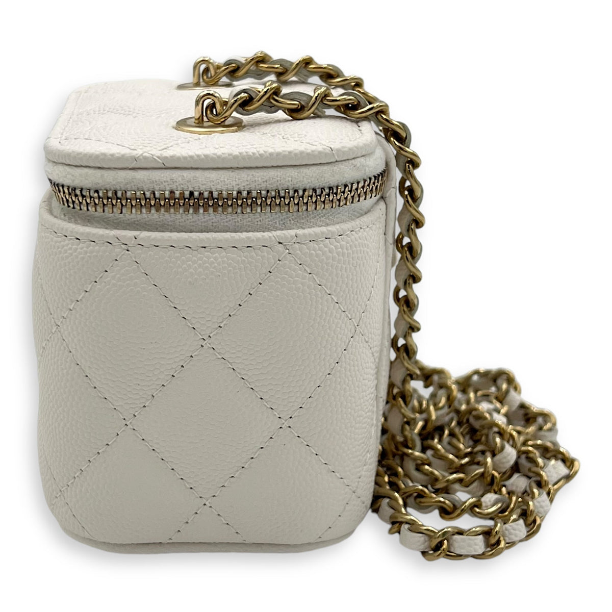 CC Vanity Bag White in Caviar Leather, Gold hardware