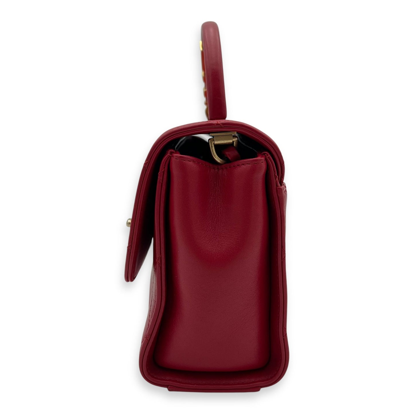 CC Pearl Top Handle Bag Red in Lambskin, Gold hardware