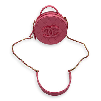 Round Crossbody Bag Pink in Caviar Leather, Gold hardware