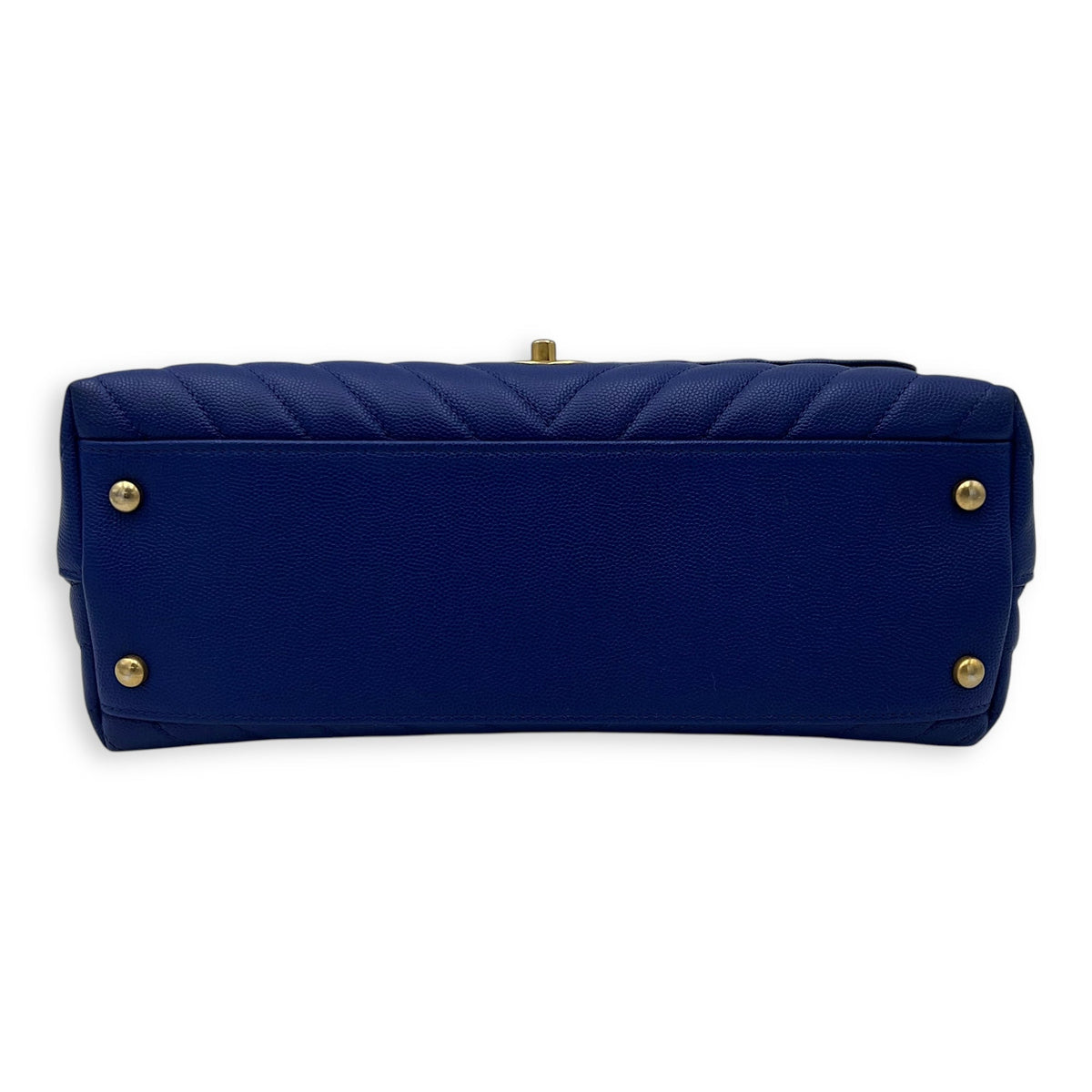 Coco Medium Blue Top Handle Bag in Caviar Leather, Gold hardware