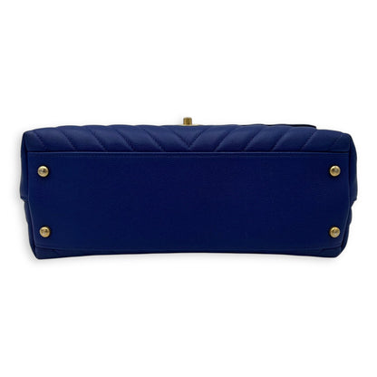 Coco Medium Blue Top Handle Bag in Caviar Leather, Gold hardware