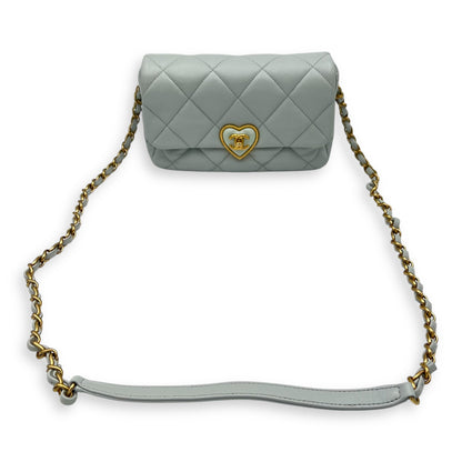 Heart Flap Shoulder Bag Blue in Lambskin, Gold hardware