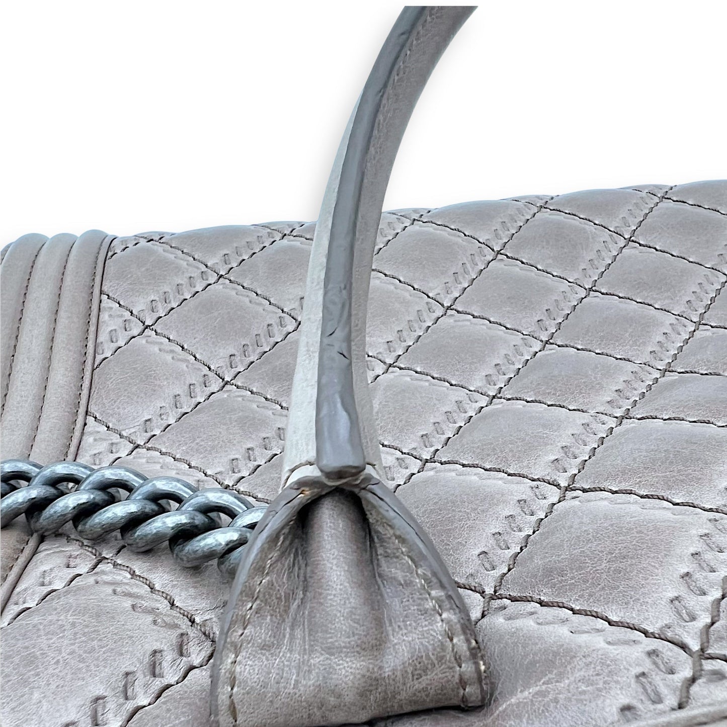 Boy Top Handle Bag Beige in Calfskin, Gunmetal hardware