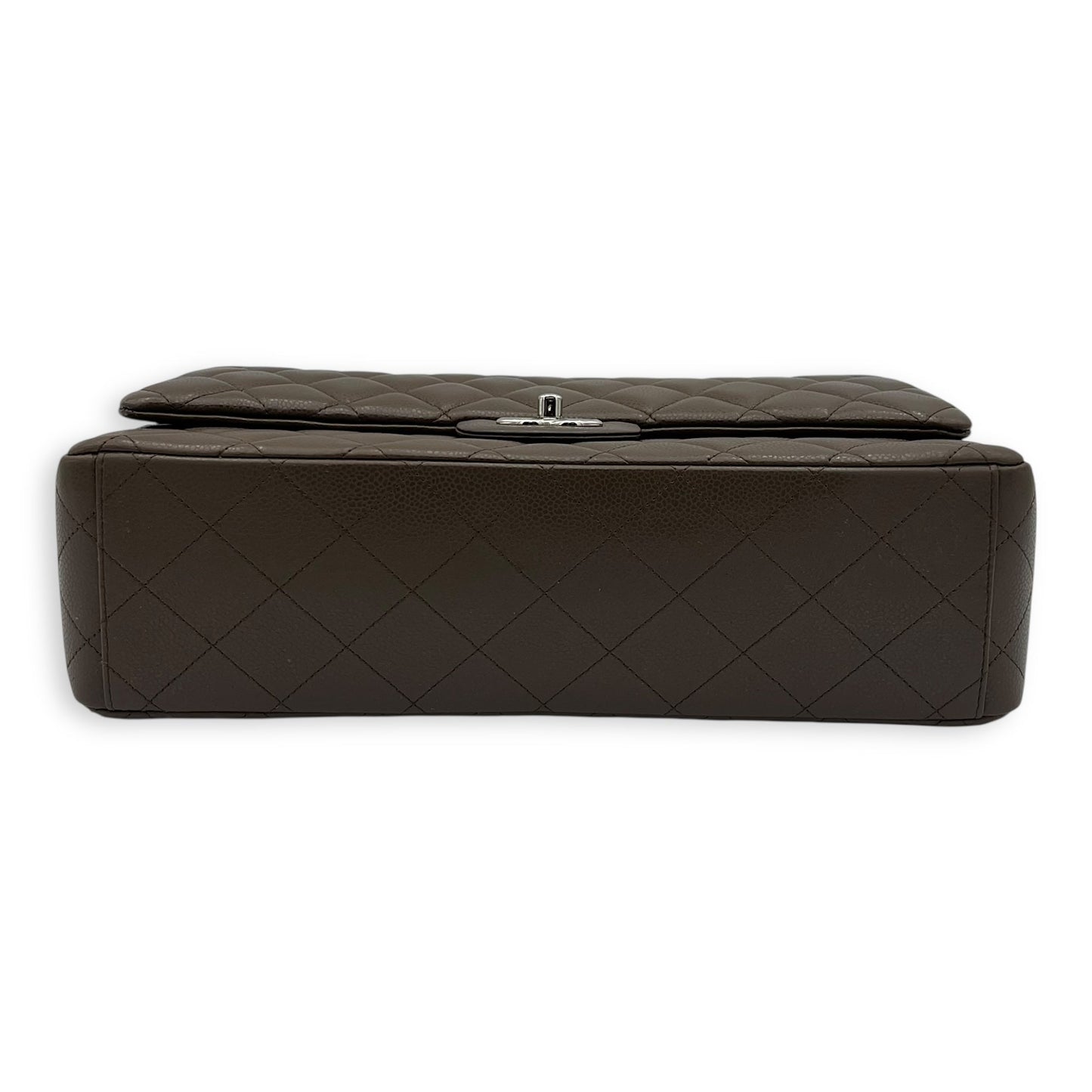 Classic Shoulder Bag Maxi Green in Caviar Leather, Silver hardware