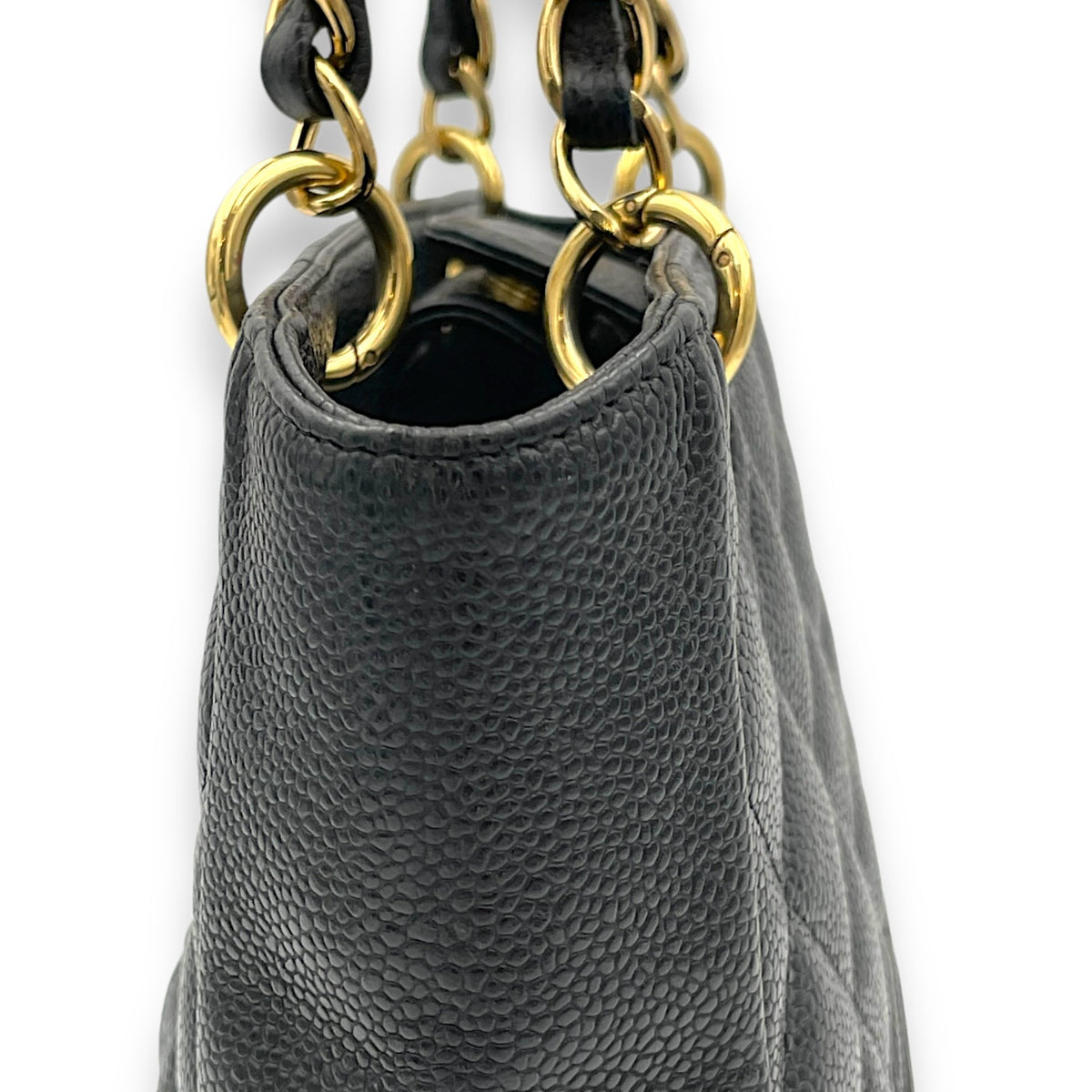 PST Tote Bag Black in Caviar Leather, Gold hardware