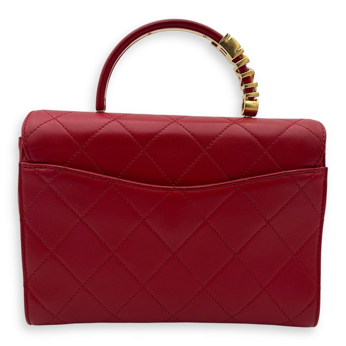 CC Pearl Top Handle Bag Red in Lambskin, Gold hardware