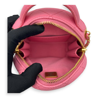 Round Crossbody Bag Pink in Caviar Leather, Gold hardware
