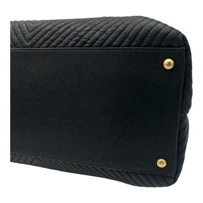 Chevron Shopping Tote Bag Black in Lambskin, Gold hardware