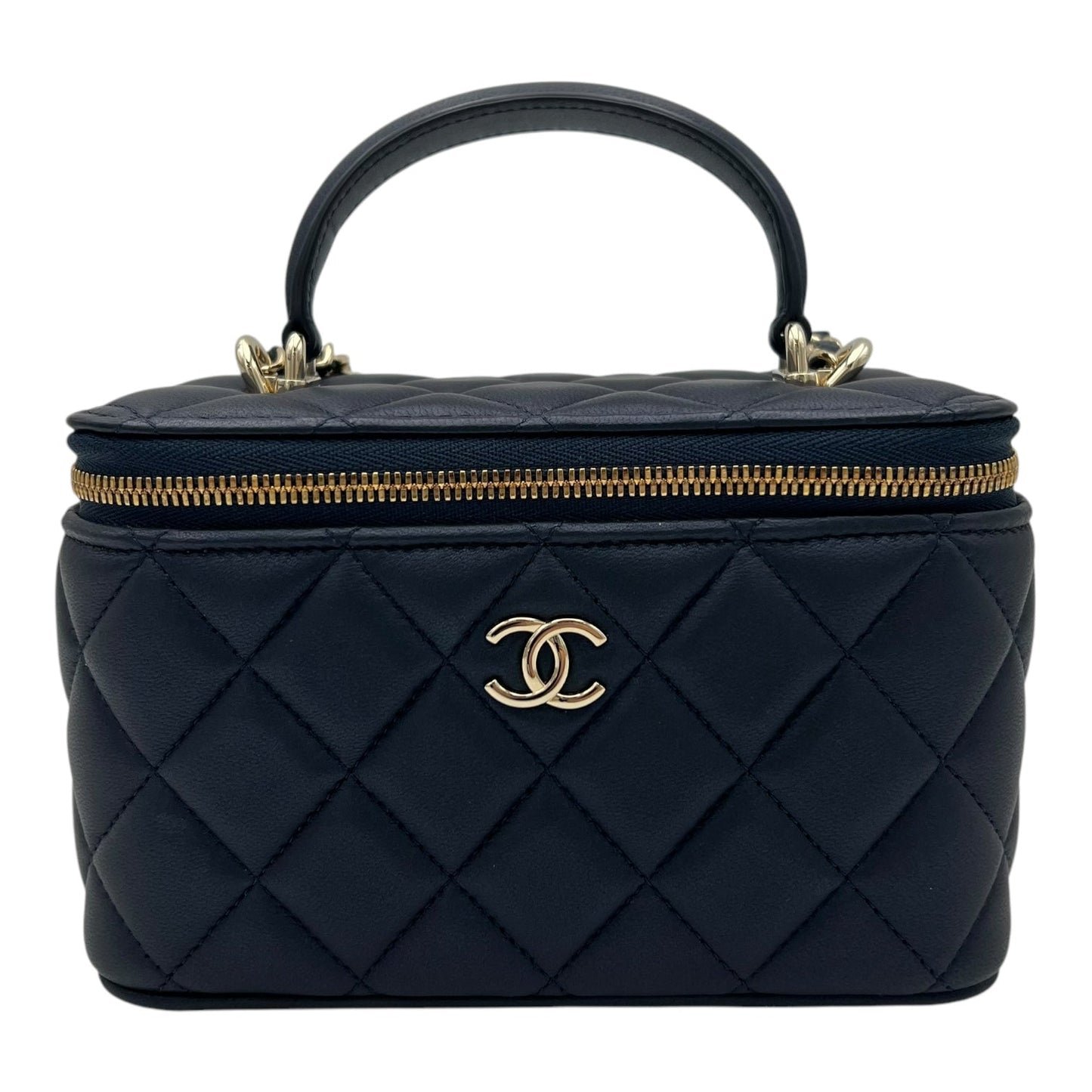 CC Vanity Bag Blue in Lambskin, Gold hardware