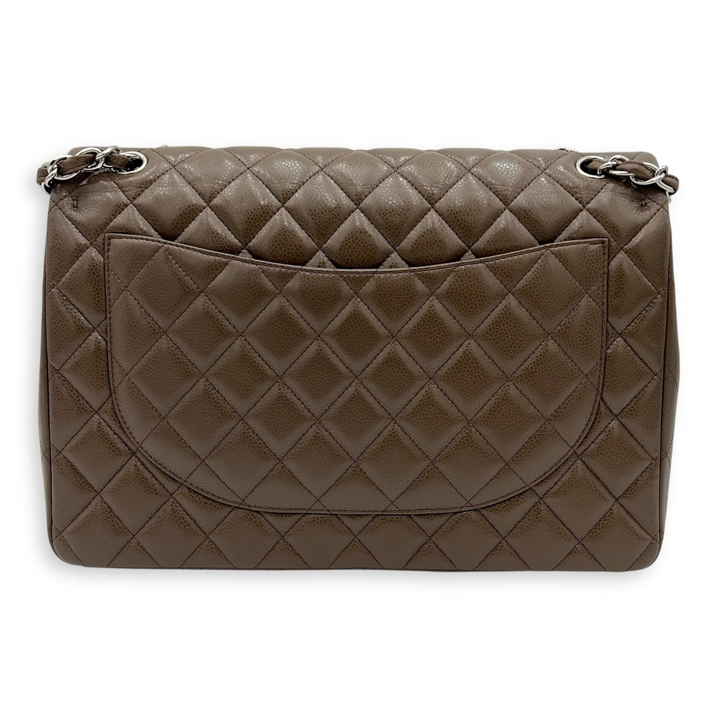 Classic Shoulder Bag Maxi Green in Caviar Leather, Silver hardware