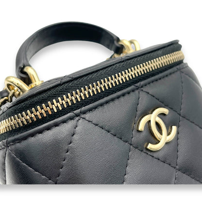 Vanity Top Handle Bag Black in Lambskin, Gold hardware