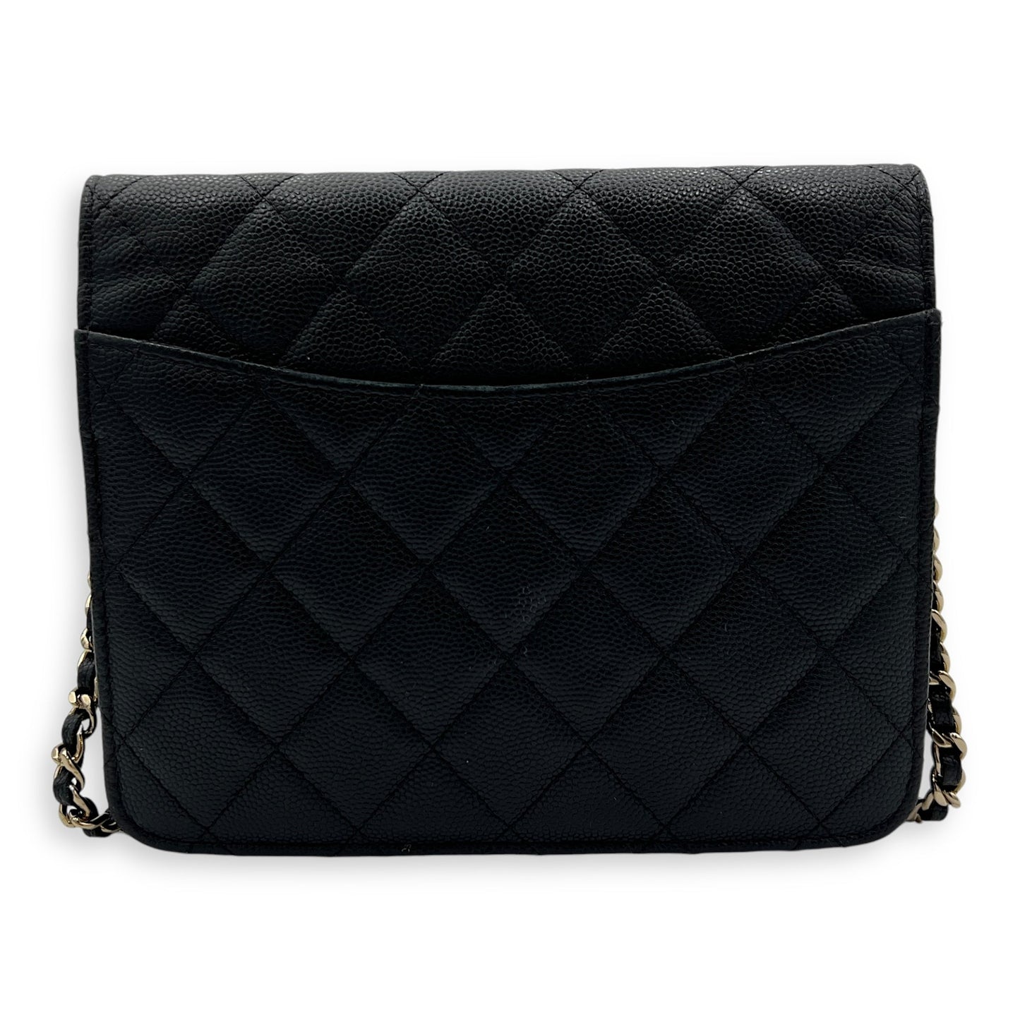 Quilted Black Wallet On Chain in Caviar Leather, Gold hardware