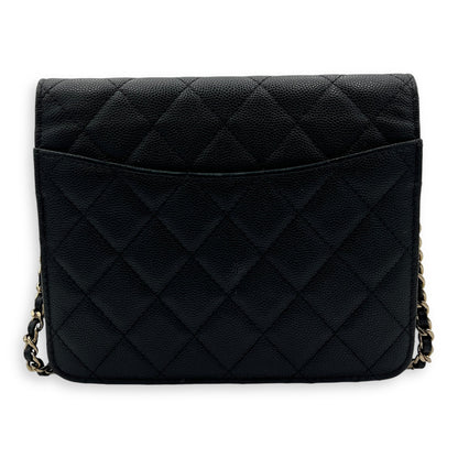 Quilted Black Wallet On Chain in Caviar Leather, Gold hardware