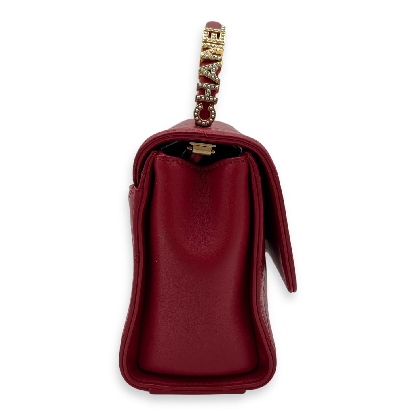 CC Pearl Top Handle Bag Red in Lambskin, Gold hardware
