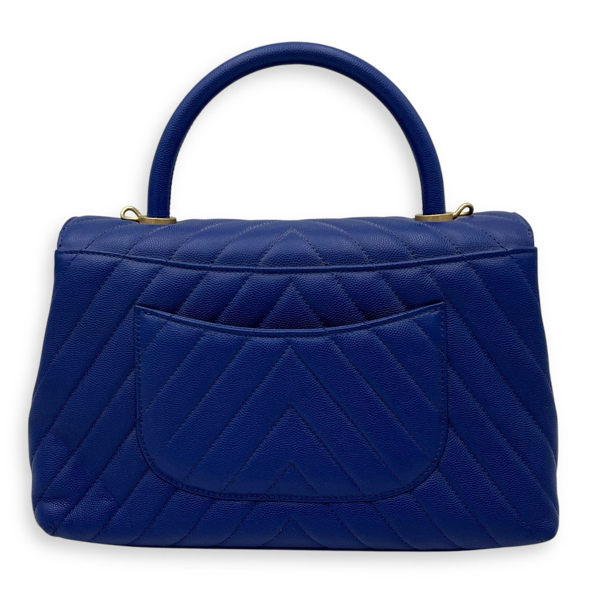 Coco Medium Blue Top Handle Bag in Caviar Leather, Gold hardware