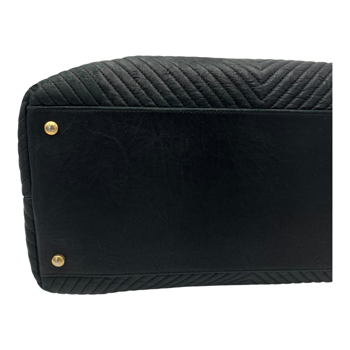 Chevron Shopping Tote Bag Black in Lambskin, Gold hardware