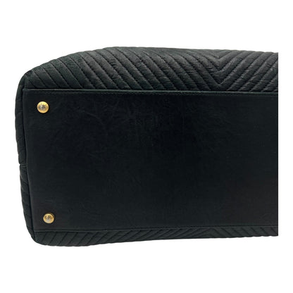 Chevron Shopping Tote Bag Black in Lambskin, Gold hardware