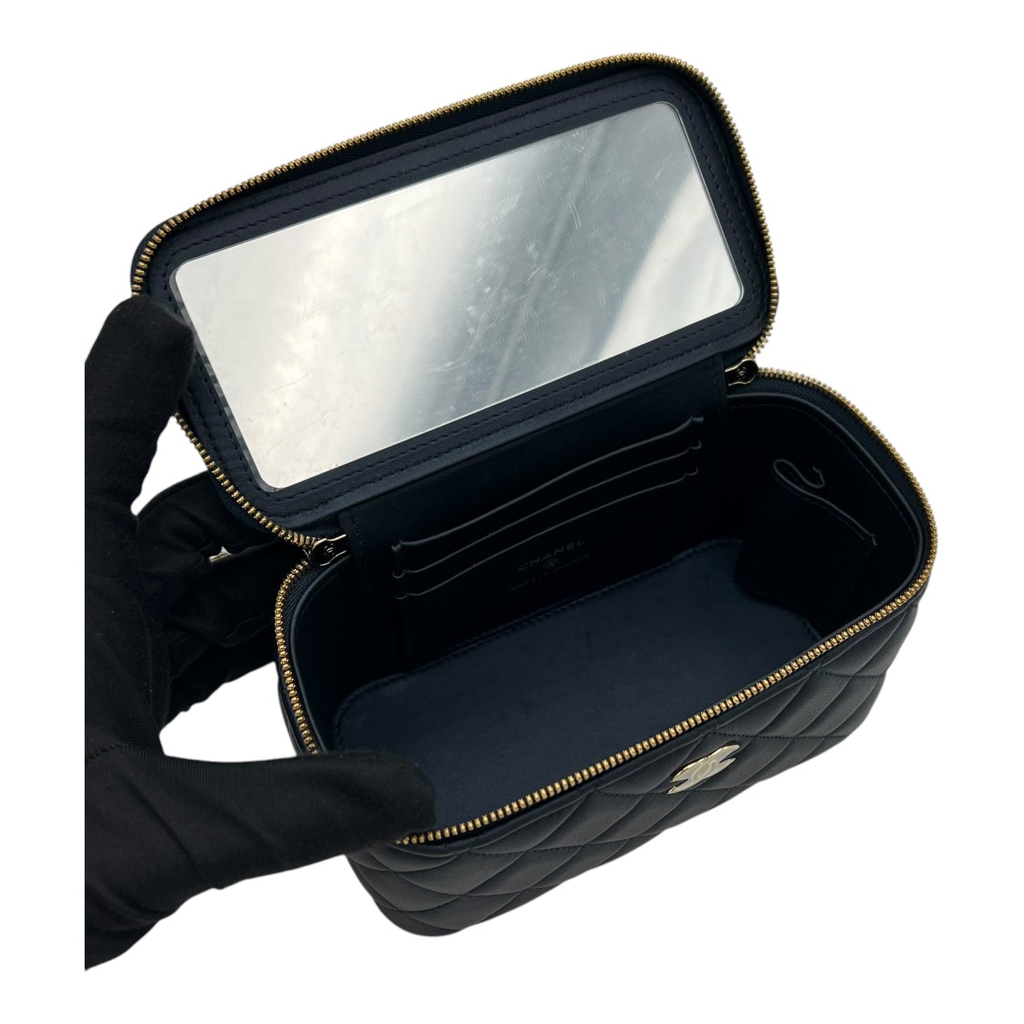 CC Vanity Bag Blue in Lambskin, Gold hardware